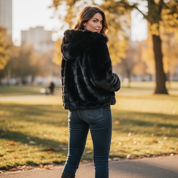 Women’s Faux Fur Hooded Jacket size M. NWT - Picture 3 of 13